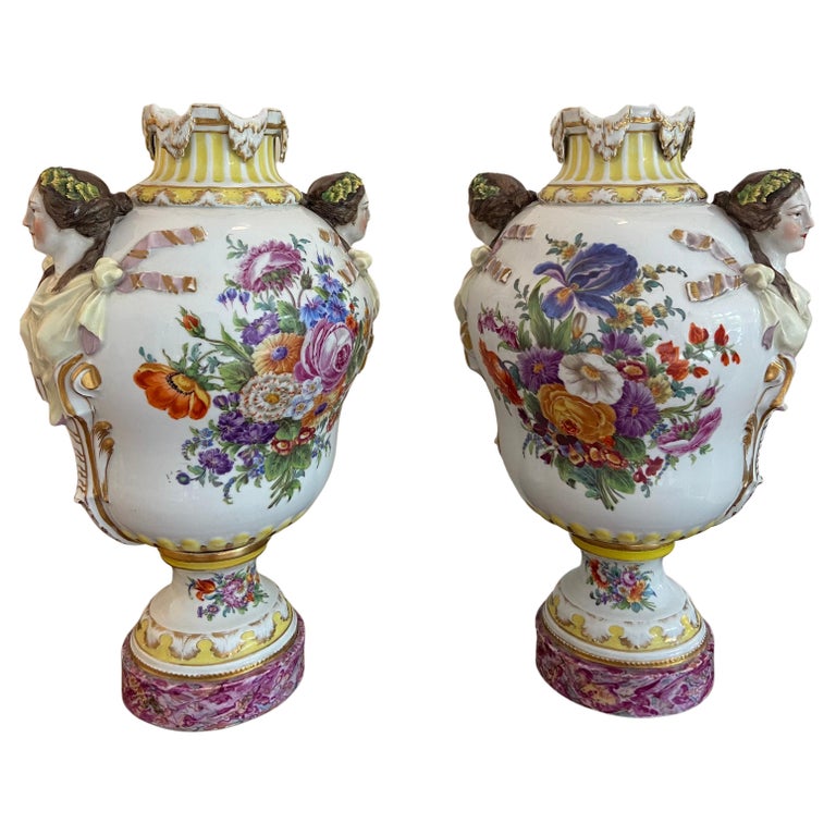 Pair of Important Porcelain Vases with Female Heads by Augustus Rex for
