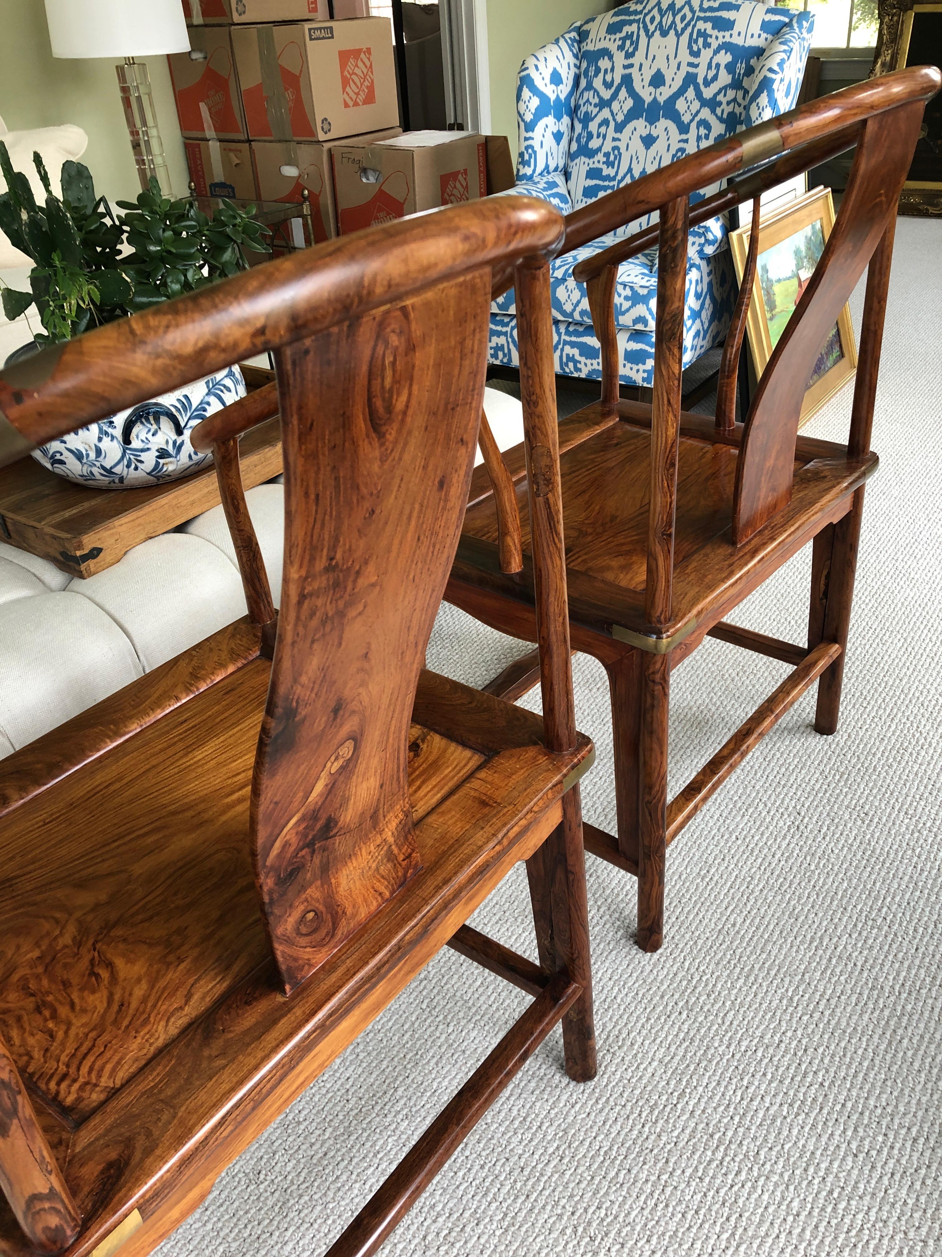 Pair of Important Qing Dynasty Huanghuali 19th Century Horse Shoe Armchairs 10