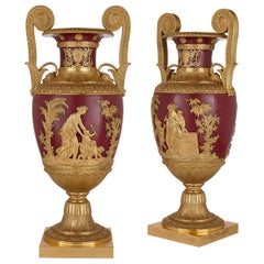 Antique Pair of Important Russian Gilt Bronze and Metal Vases