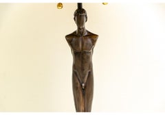 Paar wichtige Tom Corbin "Eden" Figural Bronze Twin Light Tischlampen