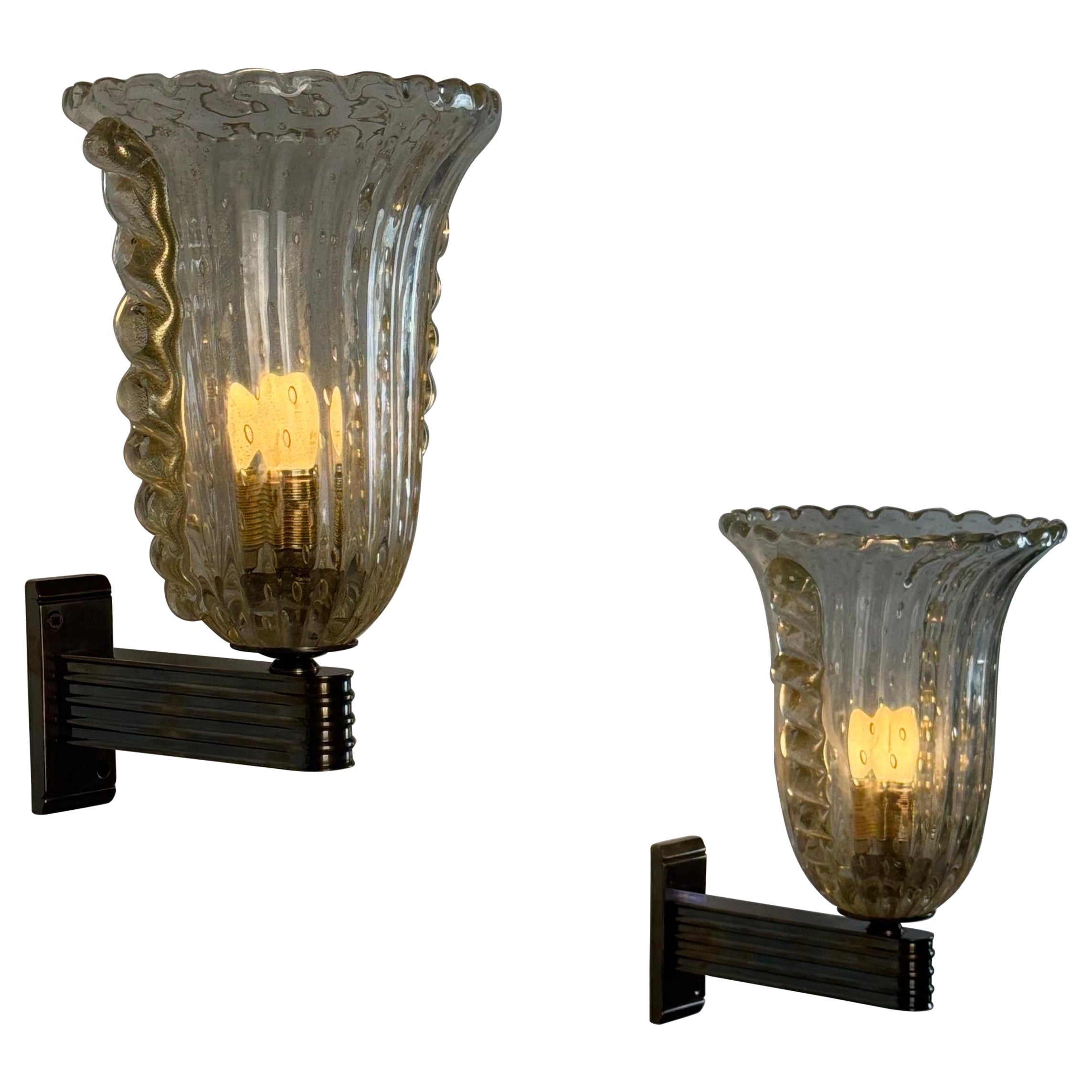 Pair of Important Wall Sconces by Barovier & Toso, Italy, 1970s