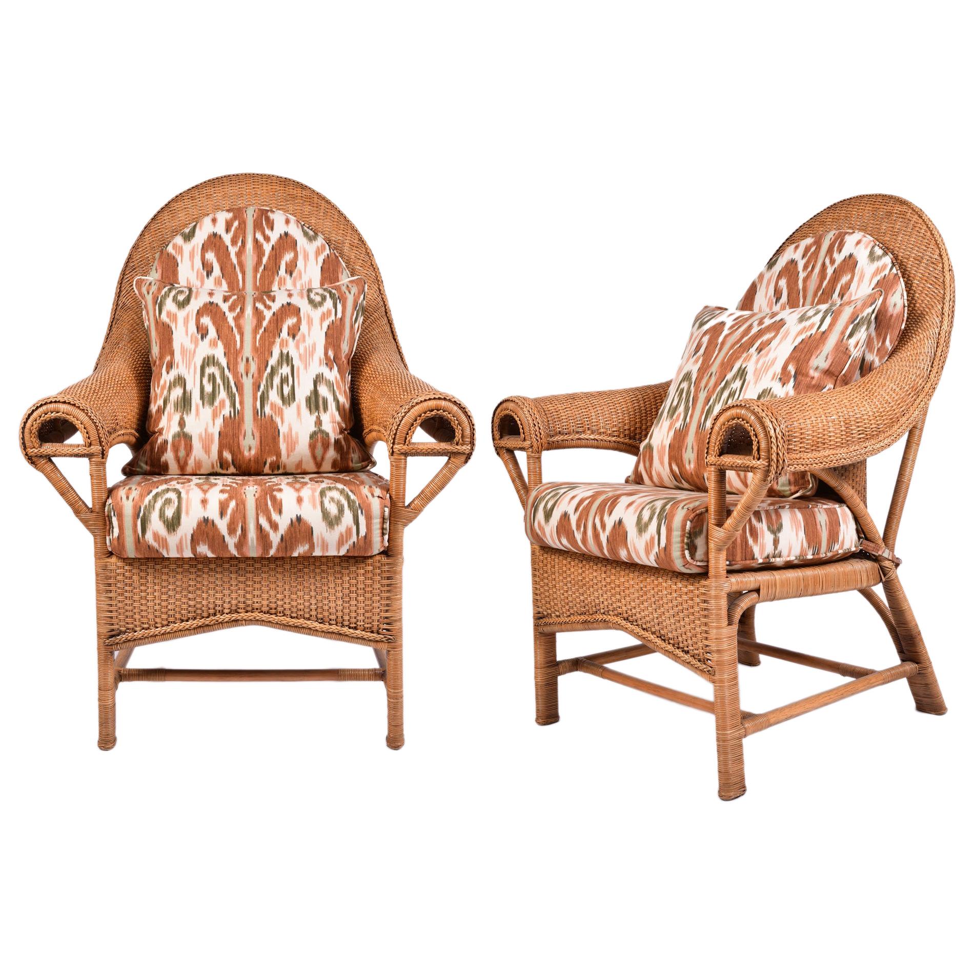 Pair of Imposing 1980s American Wicker Chairs