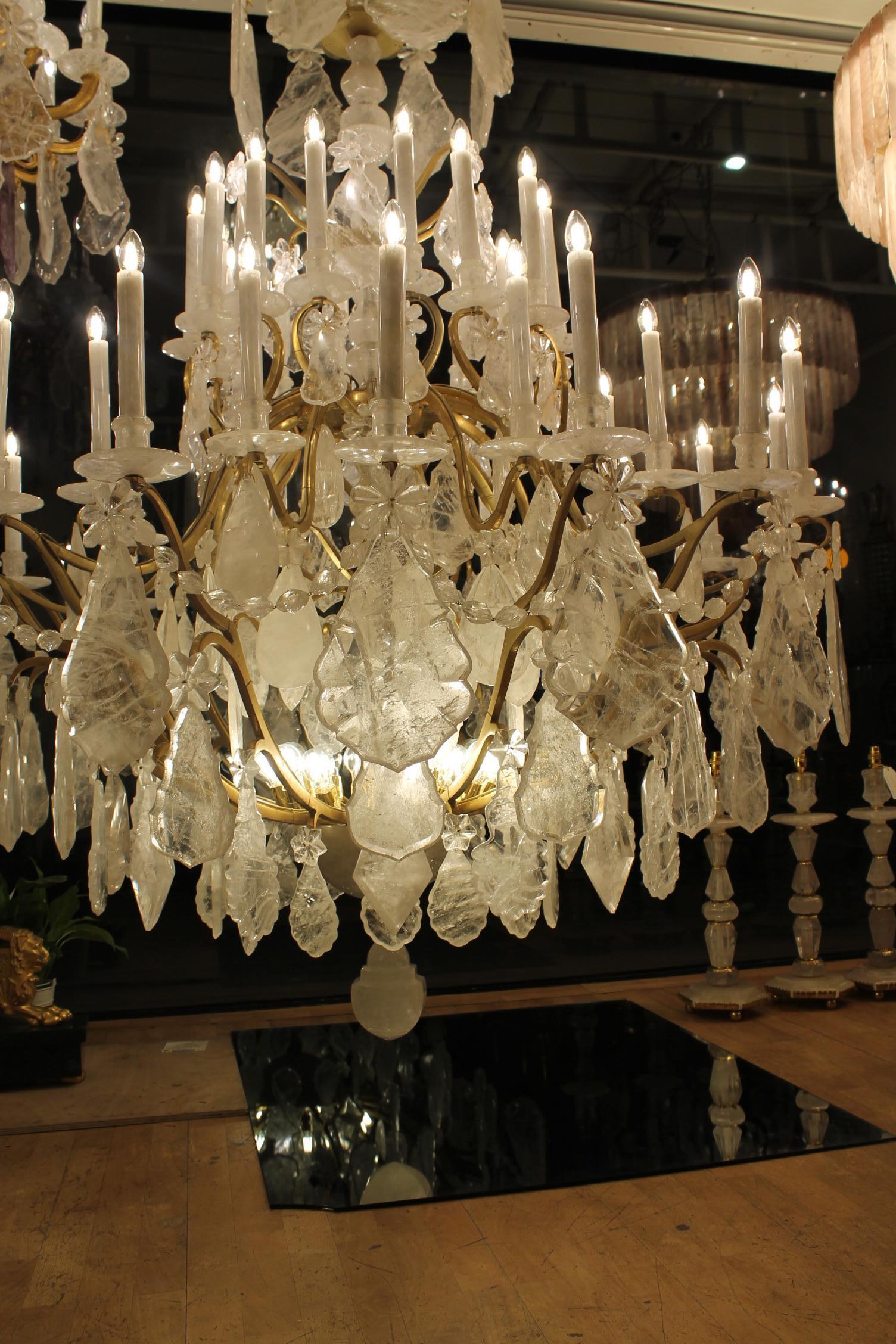 Pair of imposing rock crystal Louis XV style cage chandeliers For Sale 4