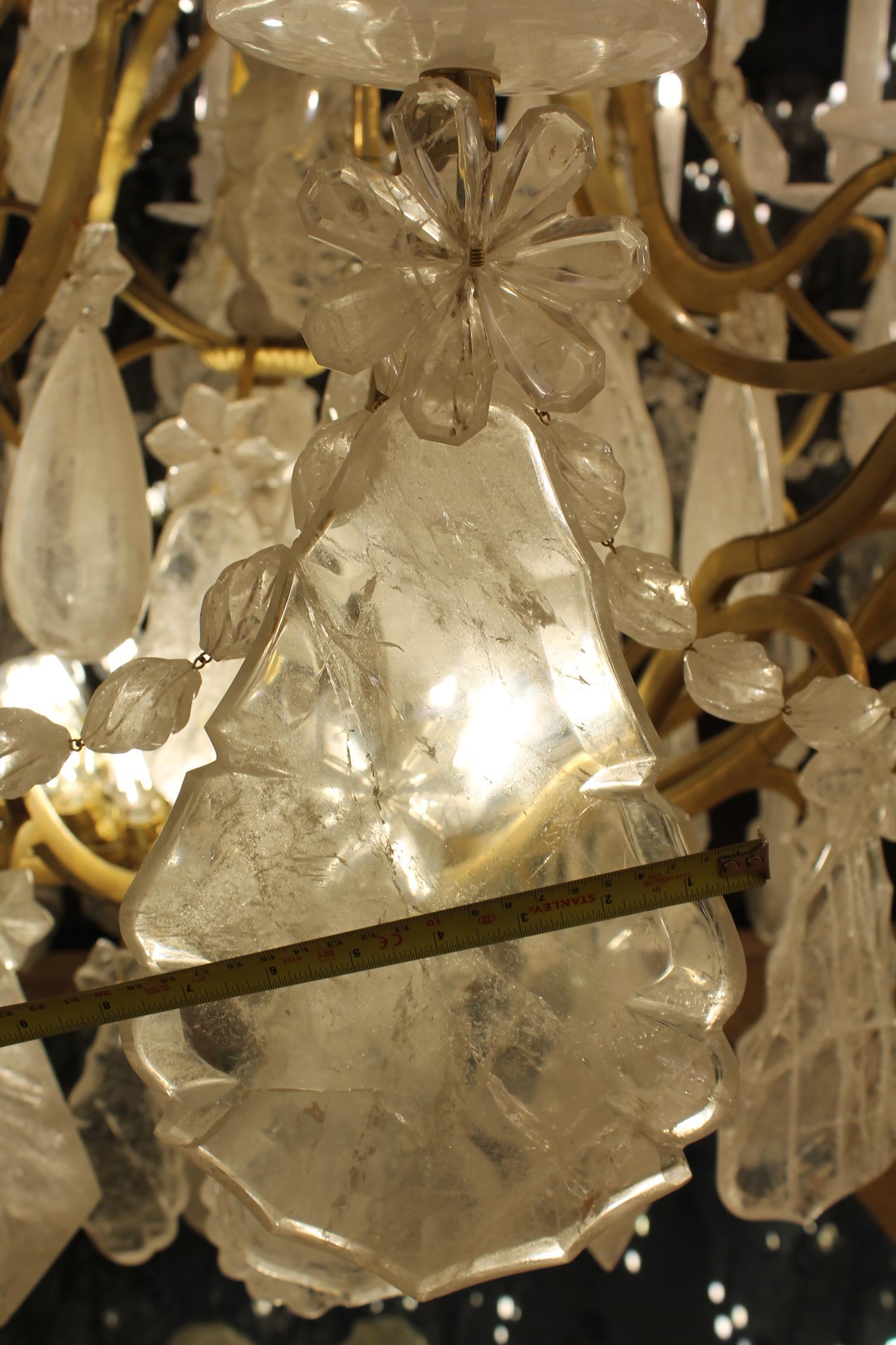Unique Pair of imposing rock crystal Louis XV style cage chandeliers H300cm W18O For Sale 1