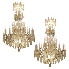 Pair of imposing rock crystal Louis XV style cage chandeliers