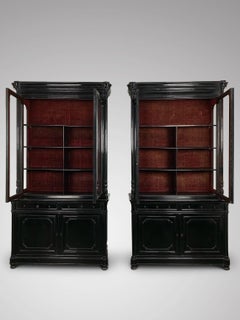 Pair of Impressive 19th Century French Ebonized Cabinets or Bookcases