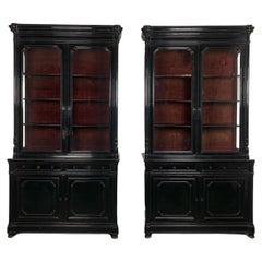 Pair of Impressive 19th Century French Ebonized Cabinets or Bookcases