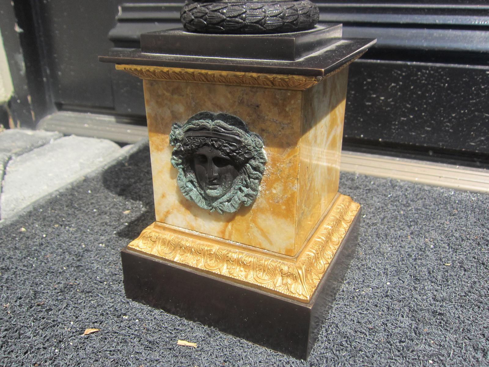 Pair of Impressive 19th Century French Empire Bronze Urns on Sienna Marble Bases 2
