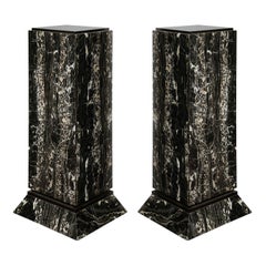 Pair of Impressive Custom Black Marble Pedestals, 1980s