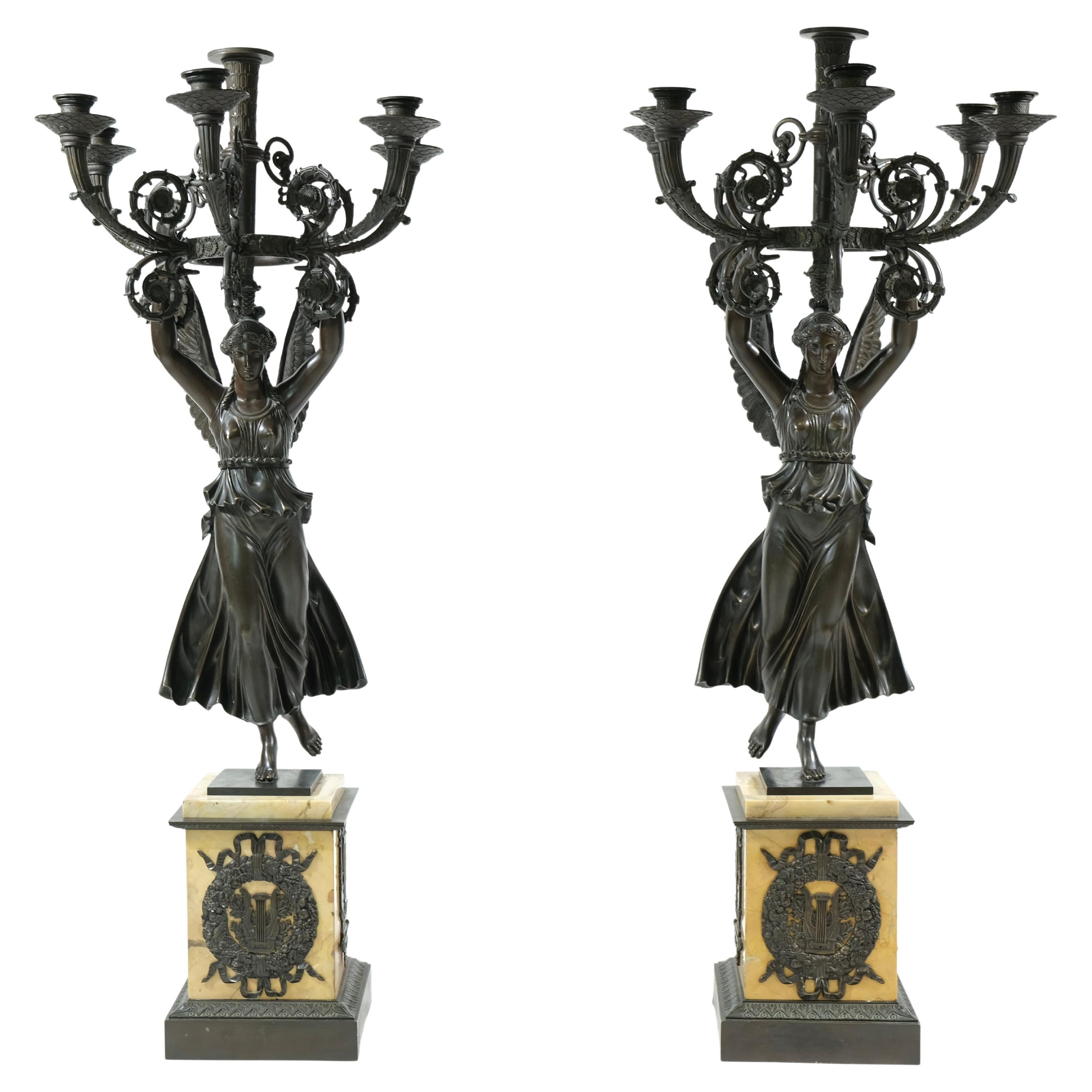 Pair of very large high quality Empire Candelabra made ca 1820. For Sale