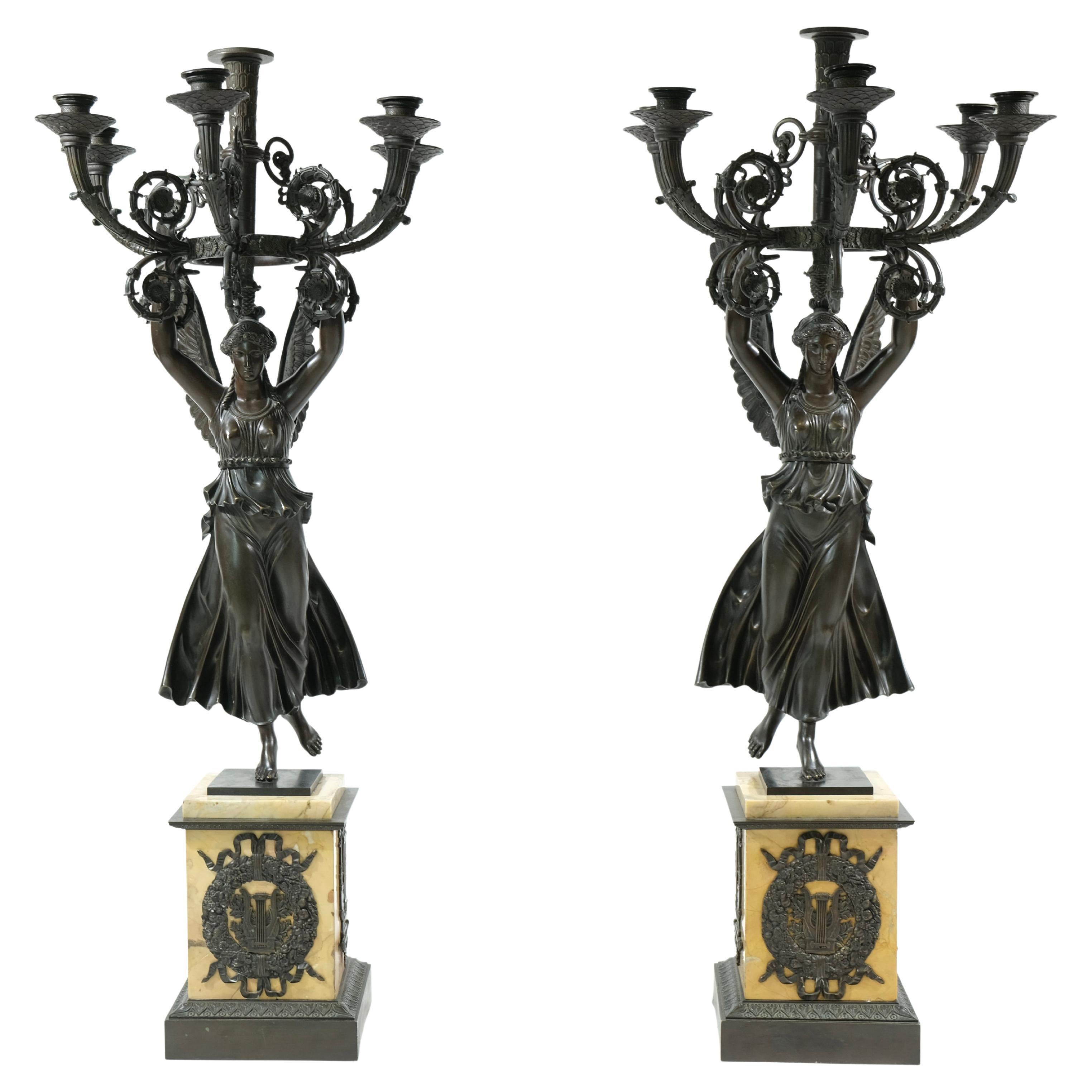 Pair of very large high quality Empire Candelabra made ca 1815. For Sale