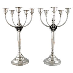 Pair of Impressive Five Armed Georg Jensen Candelabras in Sterling Silver
