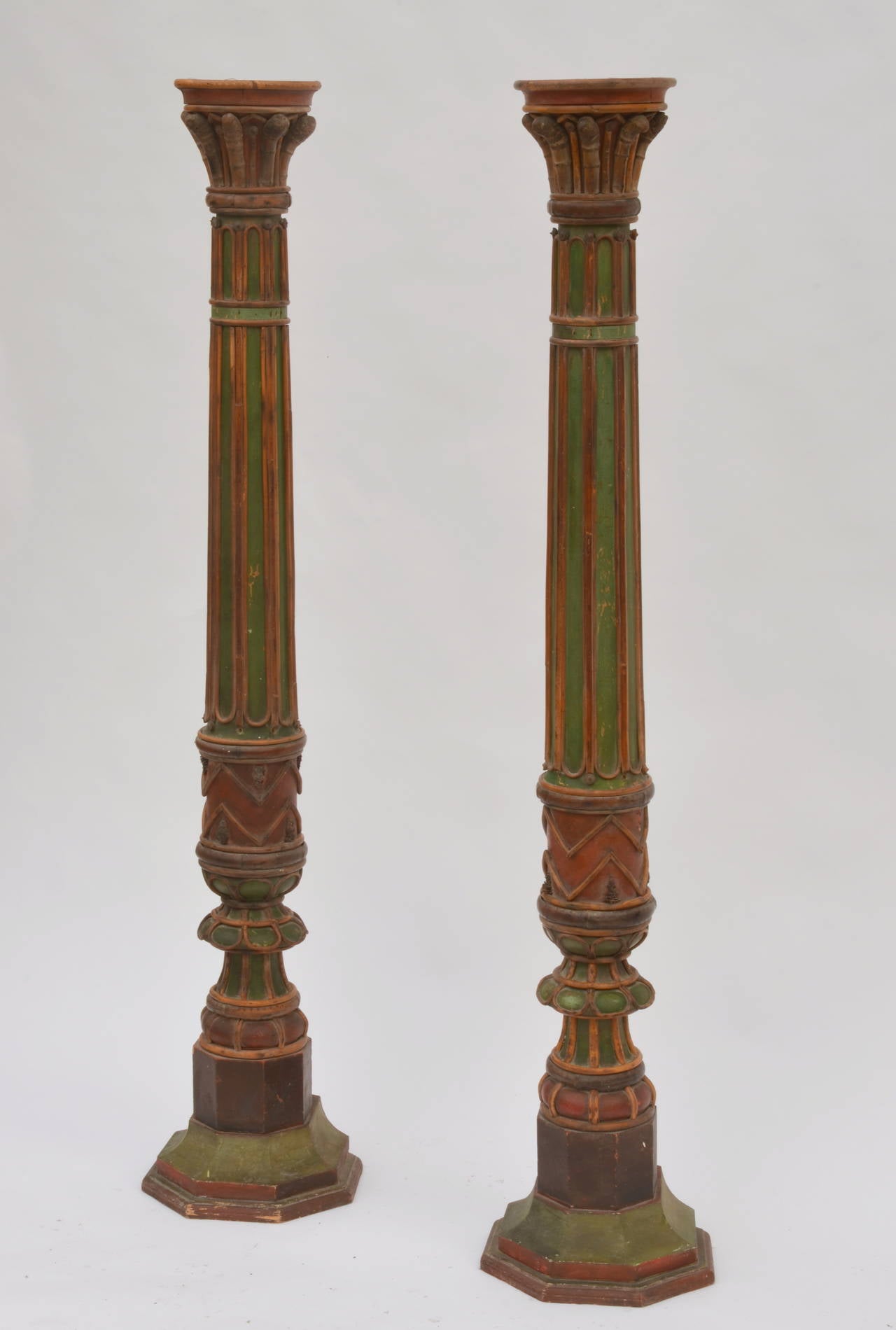 Pair of impressive French 19th century Napoleon III Torchère columns. Can be used as floor lamps or against the wall as torcheres. Or just as decorative columns. Measures: 12 in. diameter at bottom and 7.5 in. diameter at top.