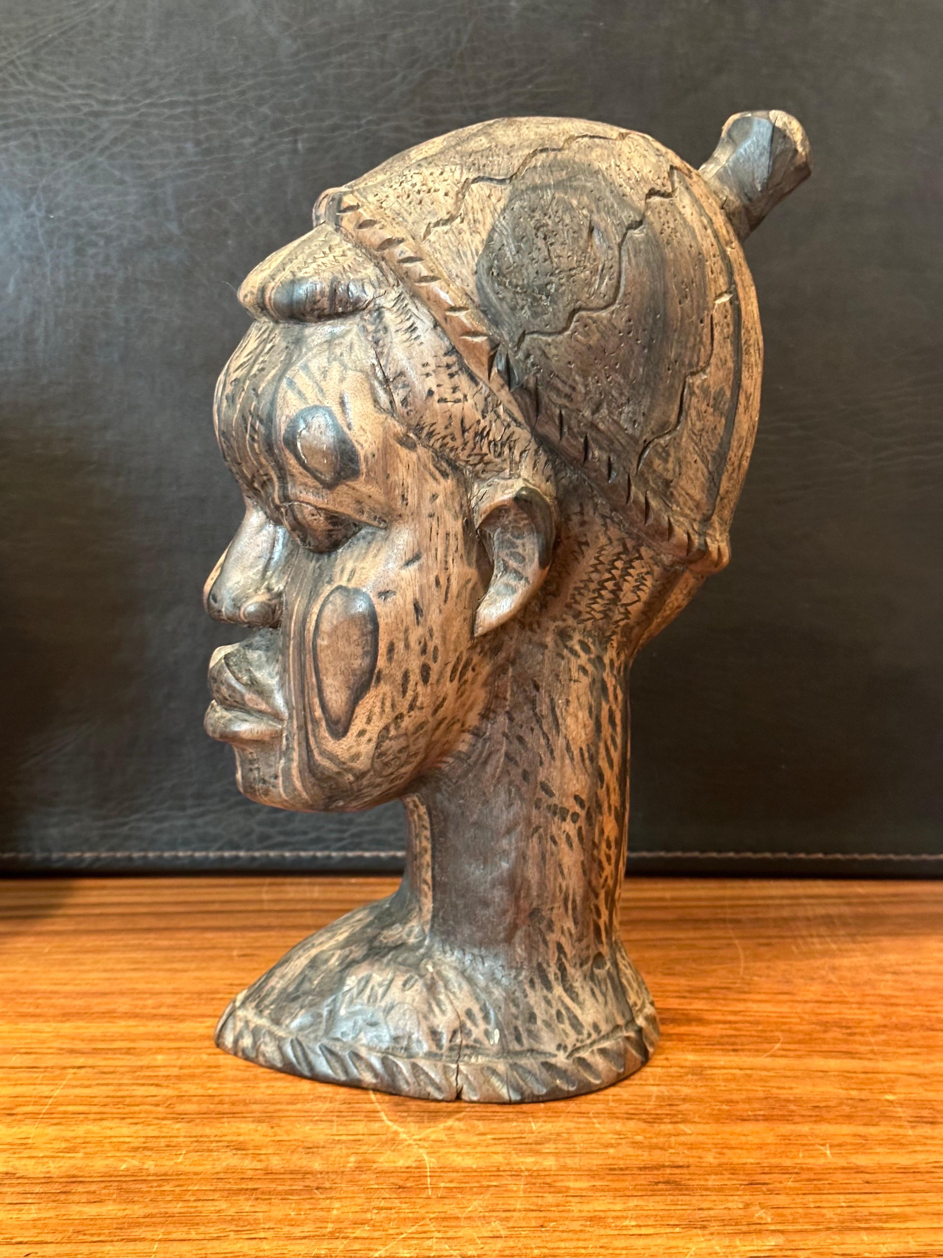 Pair of Impressive Hand-Carved Hardwood African Busts For Sale 7