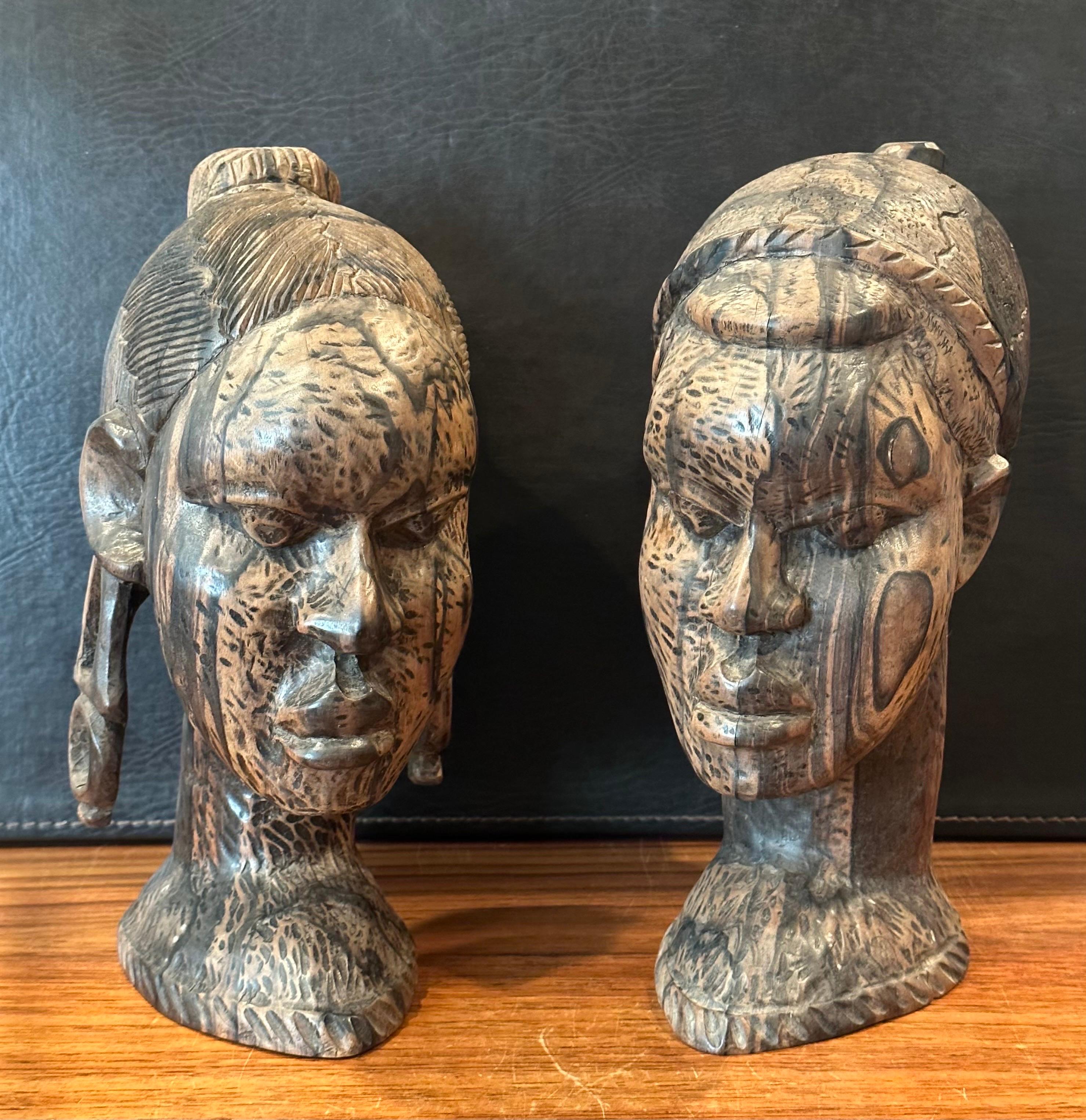 Pair of Impressive Hand-Carved Hardwood African Busts For Sale 2