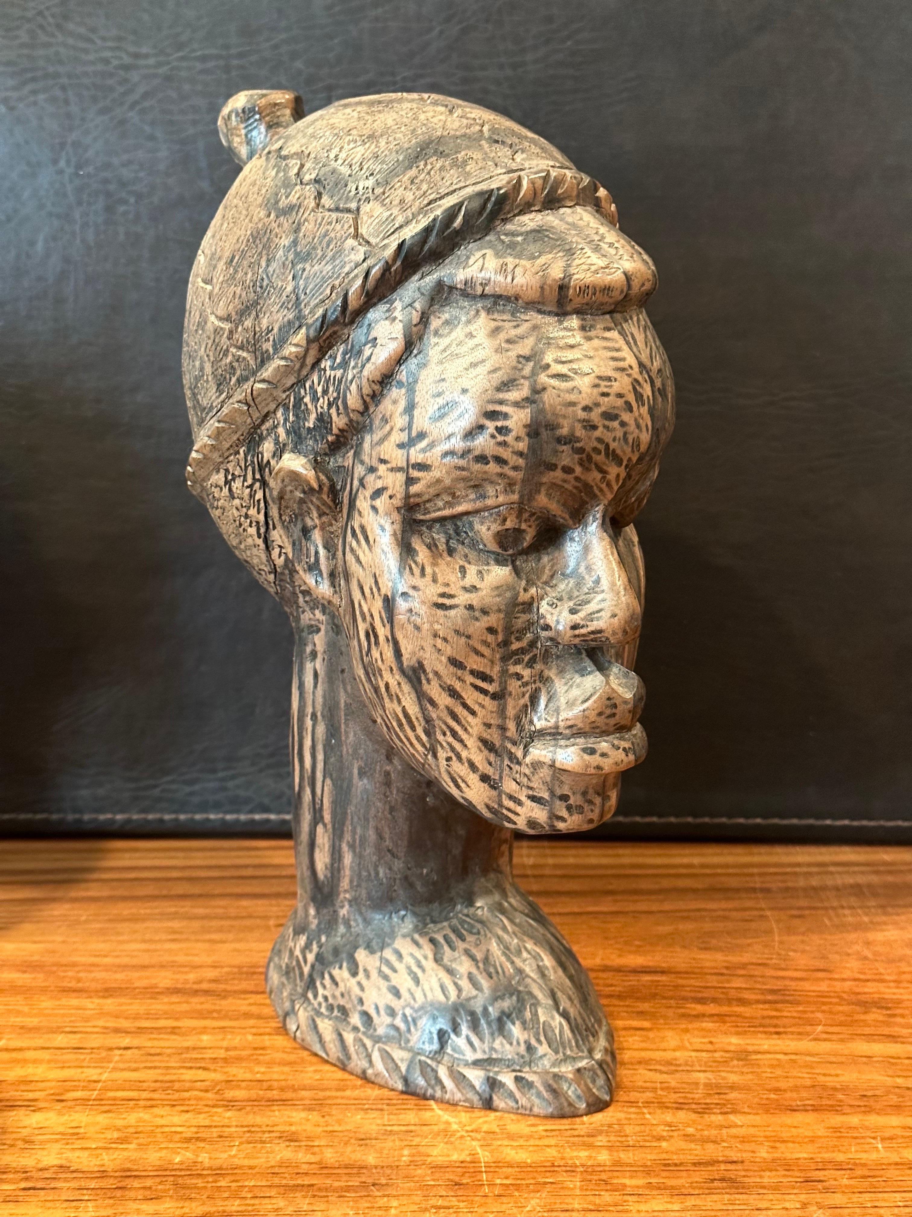 Pair of Impressive Hand-Carved Hardwood African Busts For Sale 5