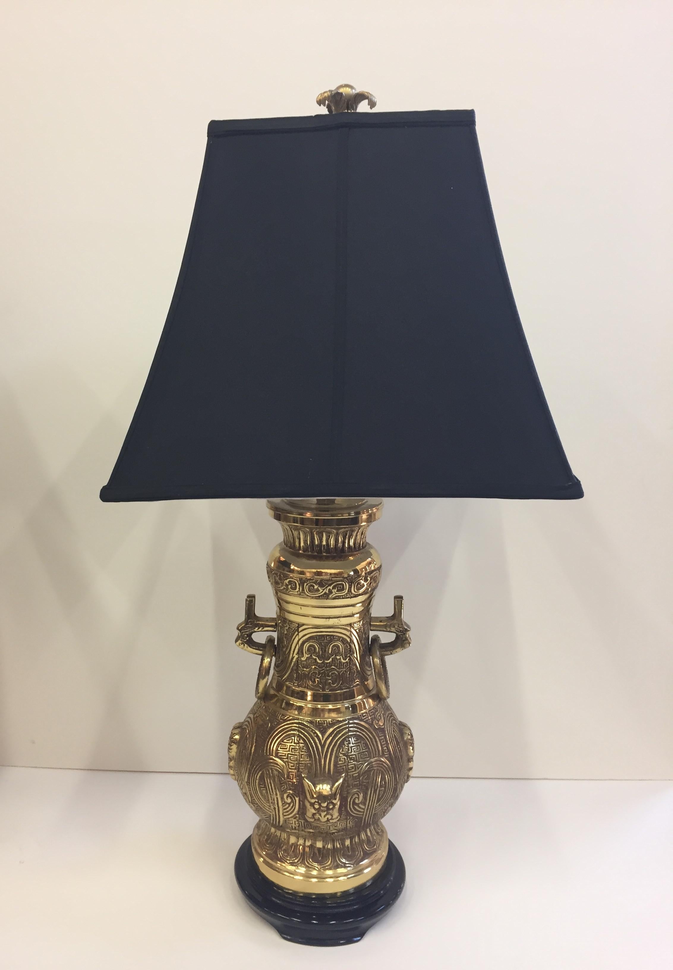 Pair of Impressive James Mont Monumental Large Brass Lamps 2