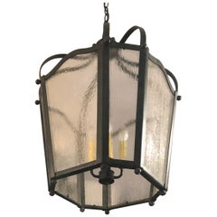 Pair of Impressive Large Wrought Iron and Glass Lanterns