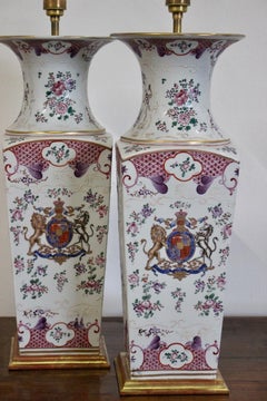 Pair of Impressive Late 19th Century Armorial Samson Vases as Lamps