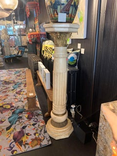 Pair of Impressive Marble Pedestals with Brass Capitals