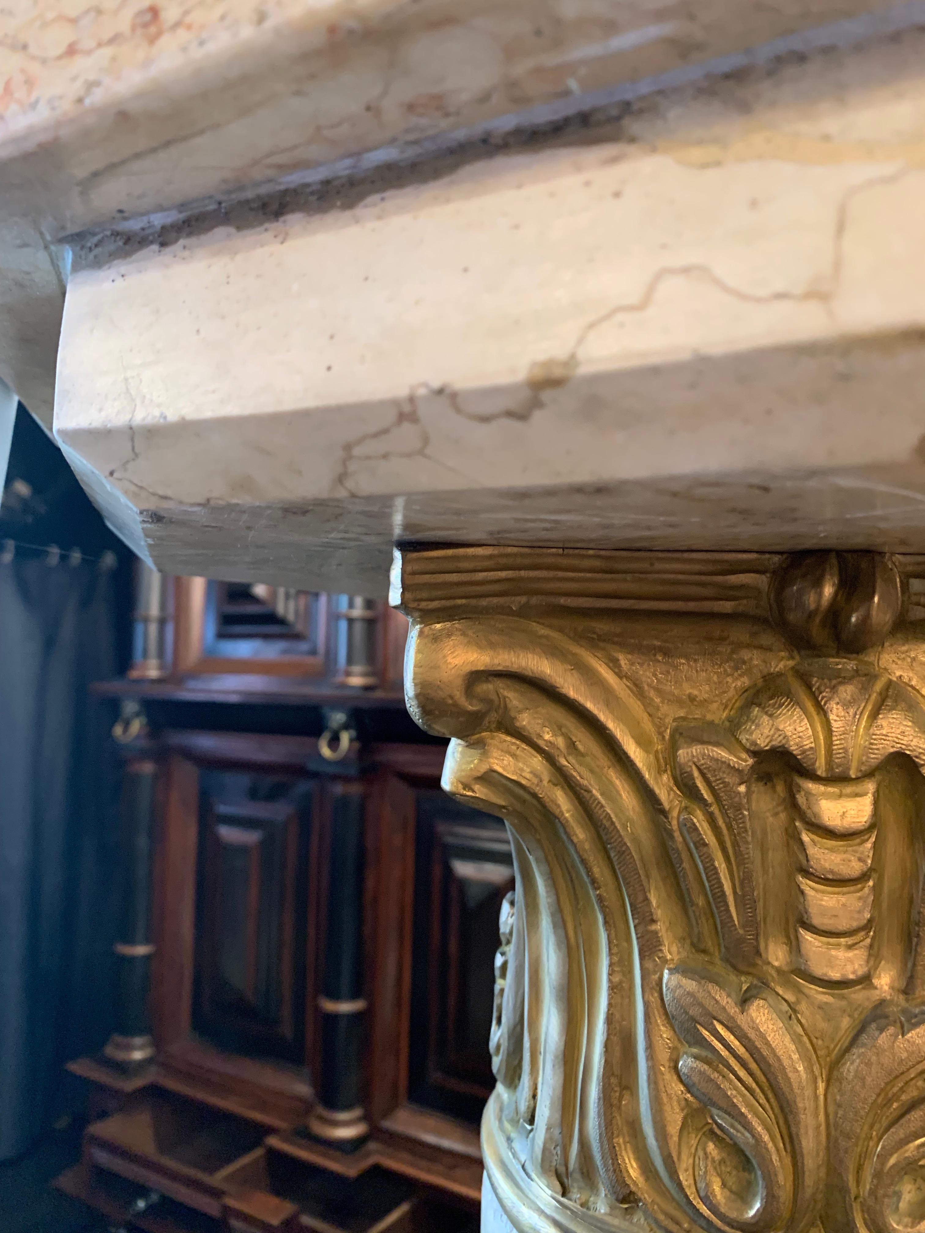 French Pair of Impressive Marble Pedestals with Brass Capitals For Sale