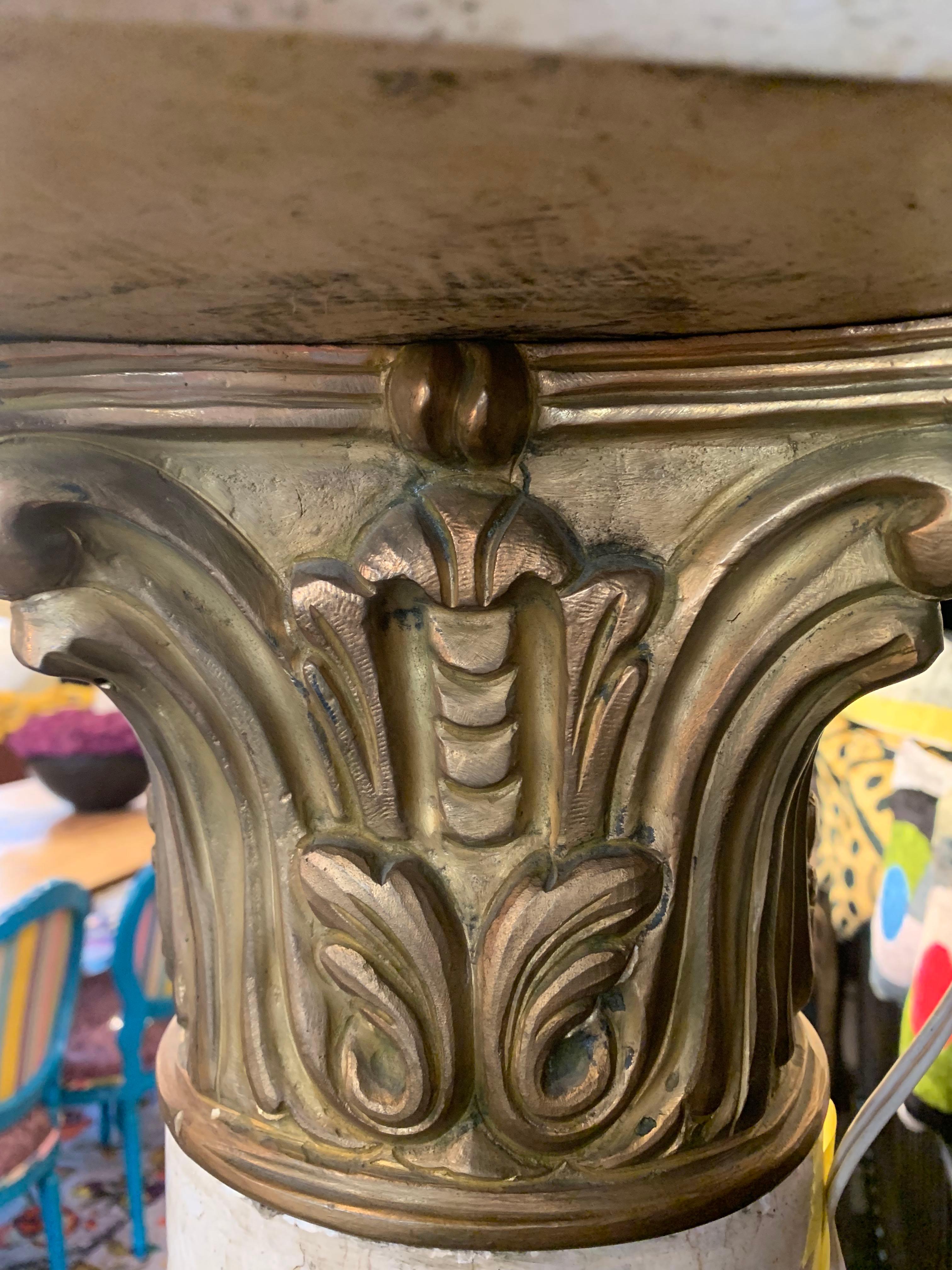 Pair of Impressive Marble Pedestals with Brass Capitals In Fair Condition For Sale In Hudson, NY