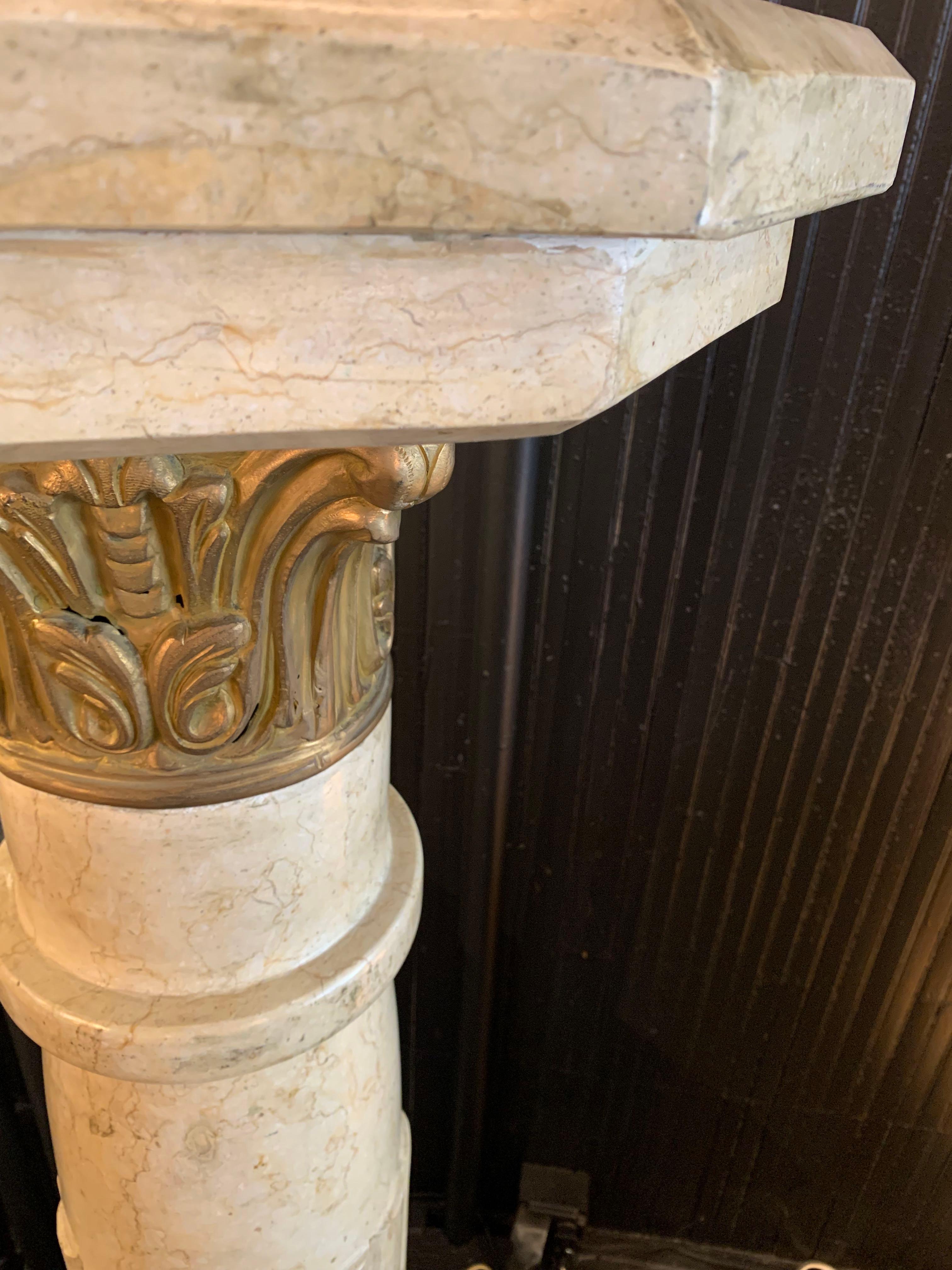 20th Century Pair of Impressive Marble Pedestals with Brass Capitals For Sale