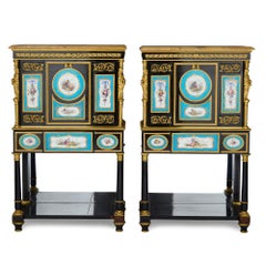 Pair of Impressive Marble, Porcelain, and Ormolu Mounted Victorian Secretaires