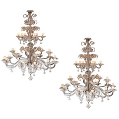  Pair of Impressive Murano Chandeliers by Seguso, 1960