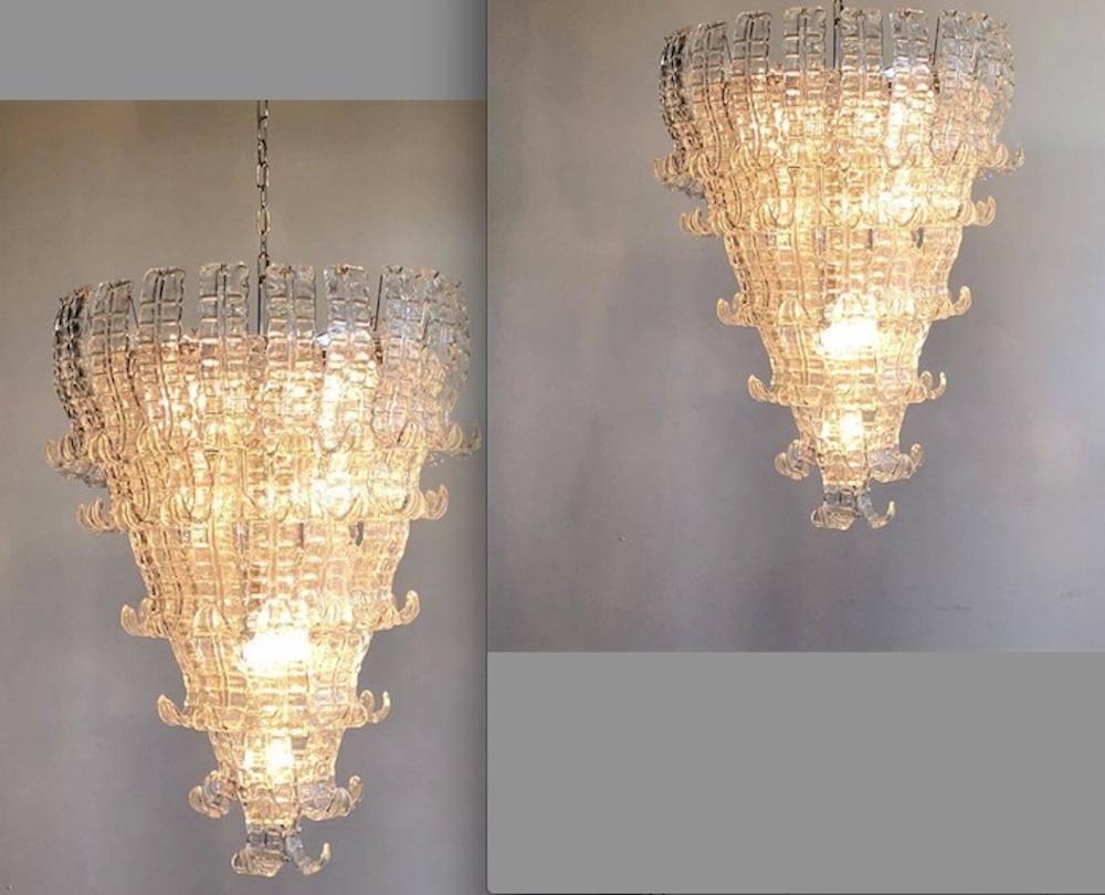 Mid-Century Modern Pair of Impressive Murano Glass Chandelier by Barovier & Toso, Italy, 1970s