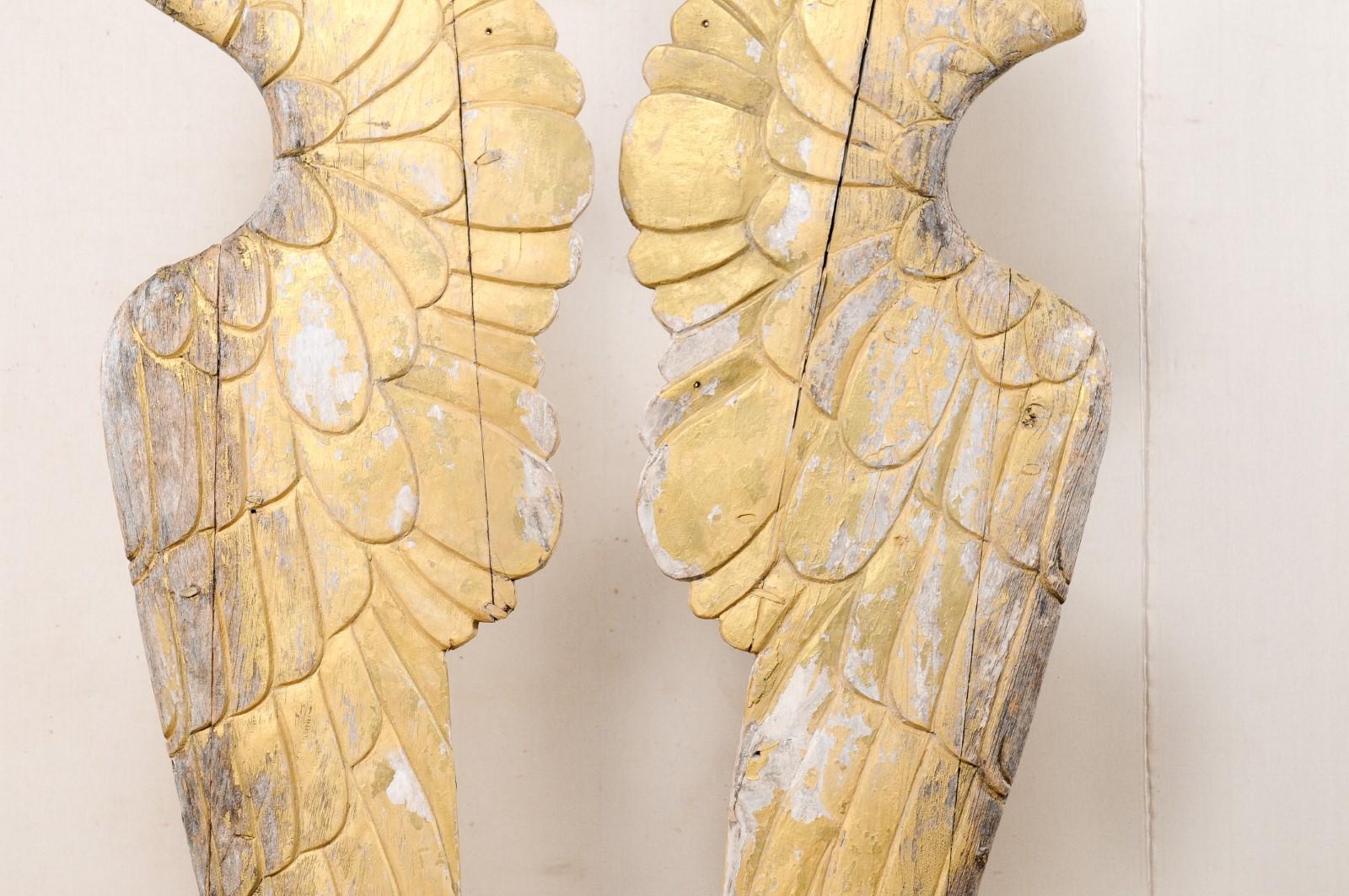 Pair of Impressively Large 8.5 Ft Tall European Gilt Wings on Custom Iron Stands For Sale 7
