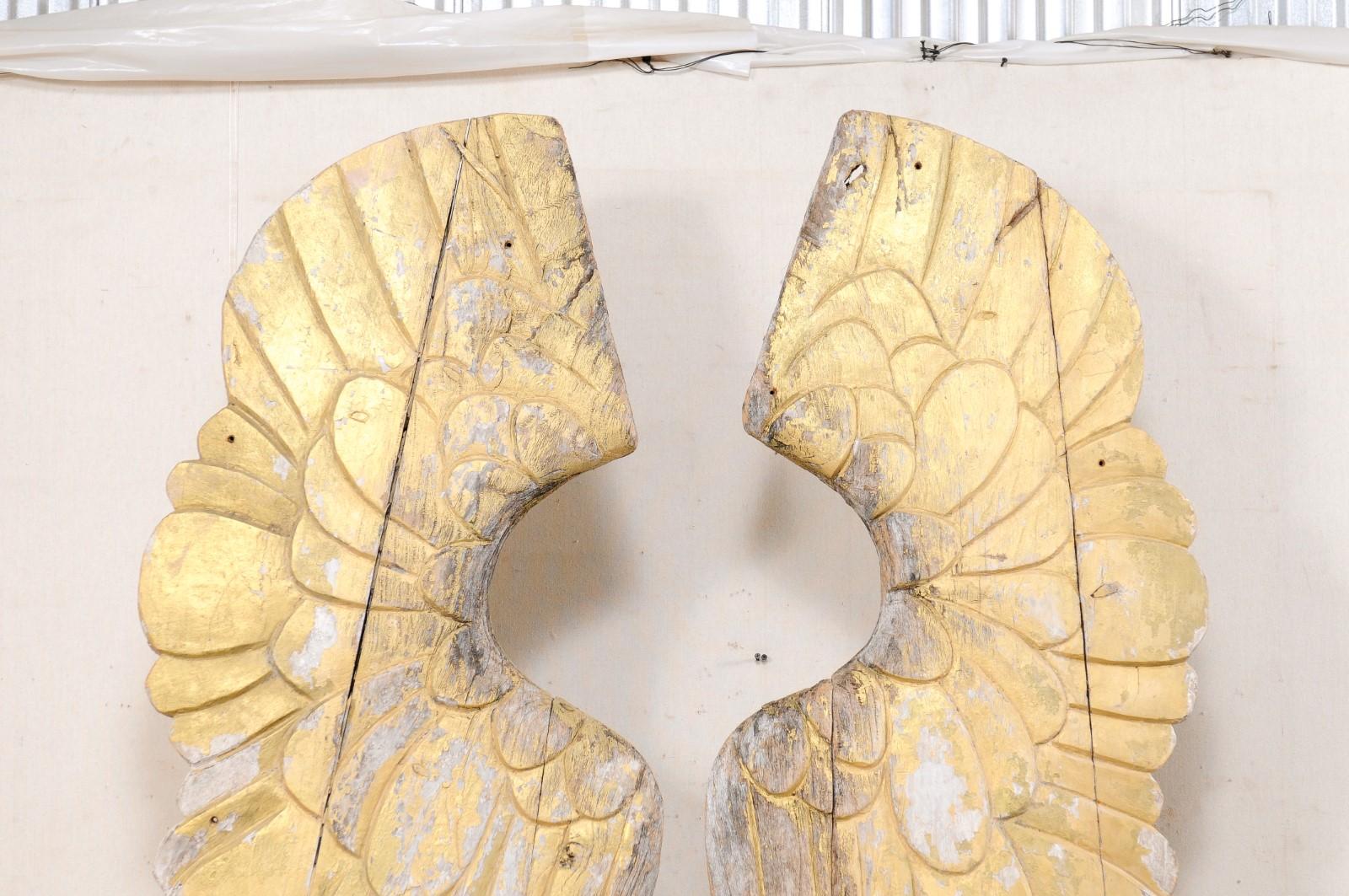 Pair of Impressively Large 8.5 Ft Tall European Gilt Wings on Custom Iron Stands In Good Condition For Sale In Atlanta, GA