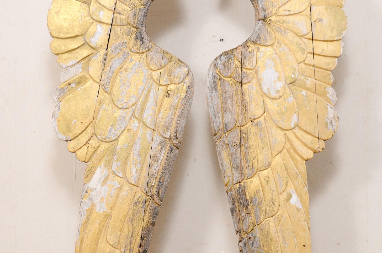 20th Century Pair of Impressively Large 8.5 Ft Tall European Gilt Wings on Custom Iron Stands For Sale