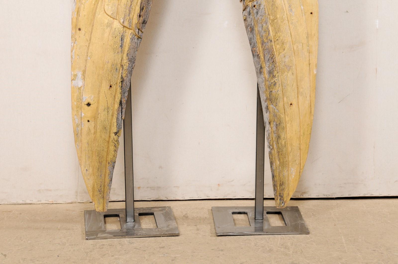 Pair of Impressively Large 8.5 Ft Tall European Gilt Wings on Custom Iron Stands For Sale 1