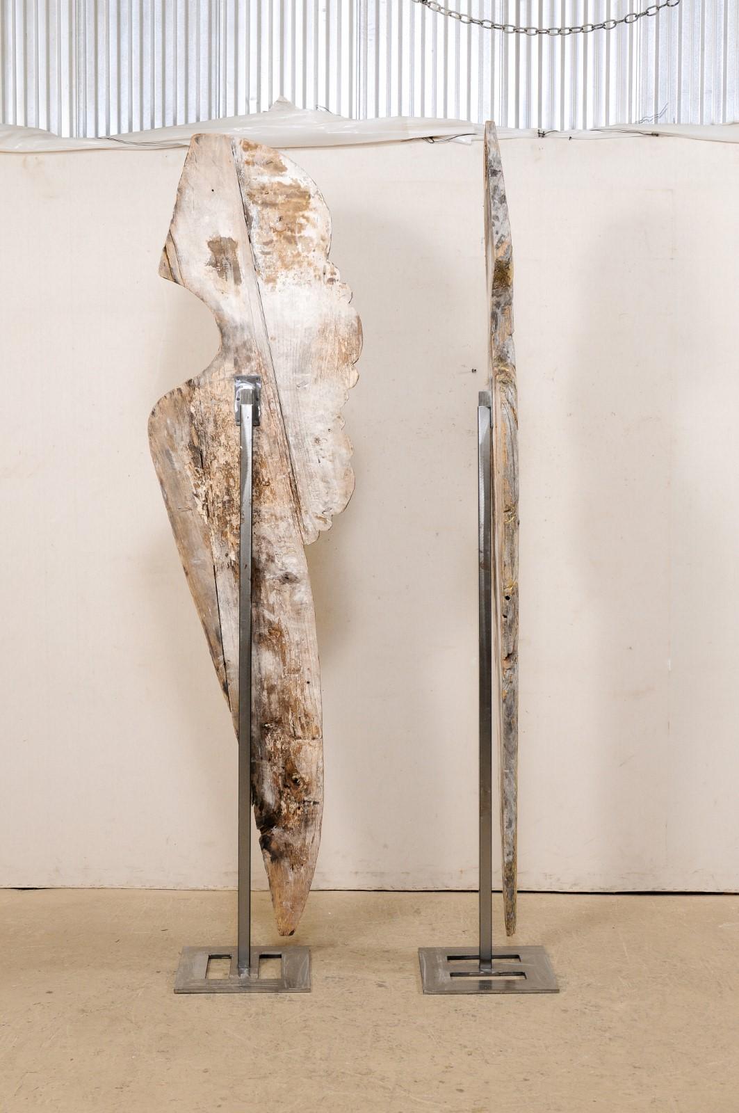 Pair of Impressively Large 8.5 Ft Tall European Gilt Wings on Custom Iron Stands For Sale 3