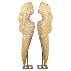 Vintage Pair of Impressively Large 8.5 Ft Tall European Gilt Wings on Custom Iron Stands