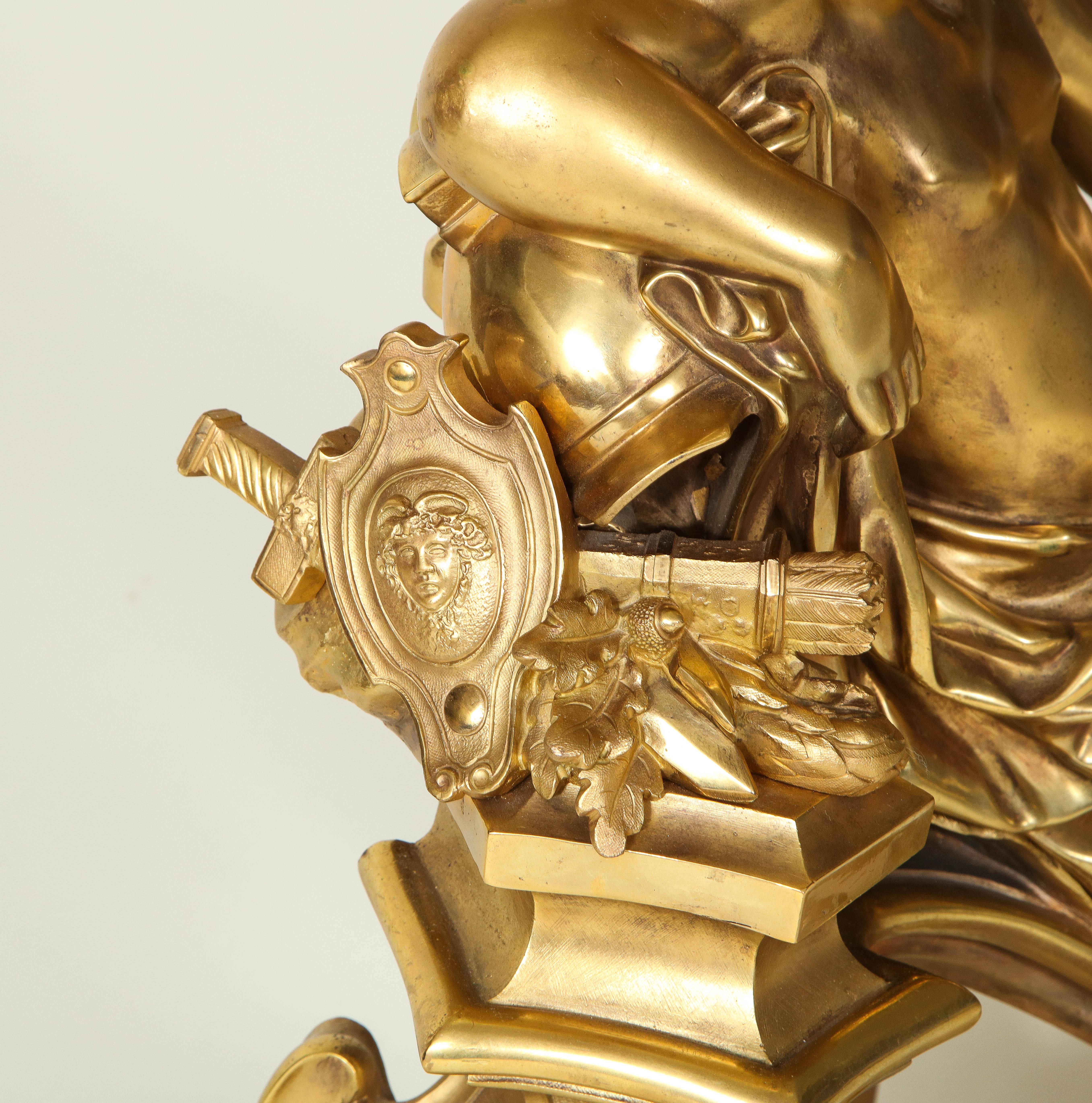 Pair of Impressively Scaled Napoleon III Ormolu Chenets In Good Condition In New York, NY