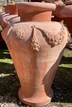 Pair of Impruneta Terracotta Festooned Amphoras, 20th Century