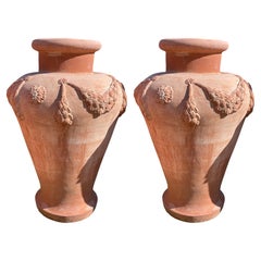 Pair of Impruneta Terracotta Festooned Amphoras, 20th Century