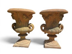 Pair of Impruneta Terracotta Urns with Masks and Floral Garlands, Italy, 1960s