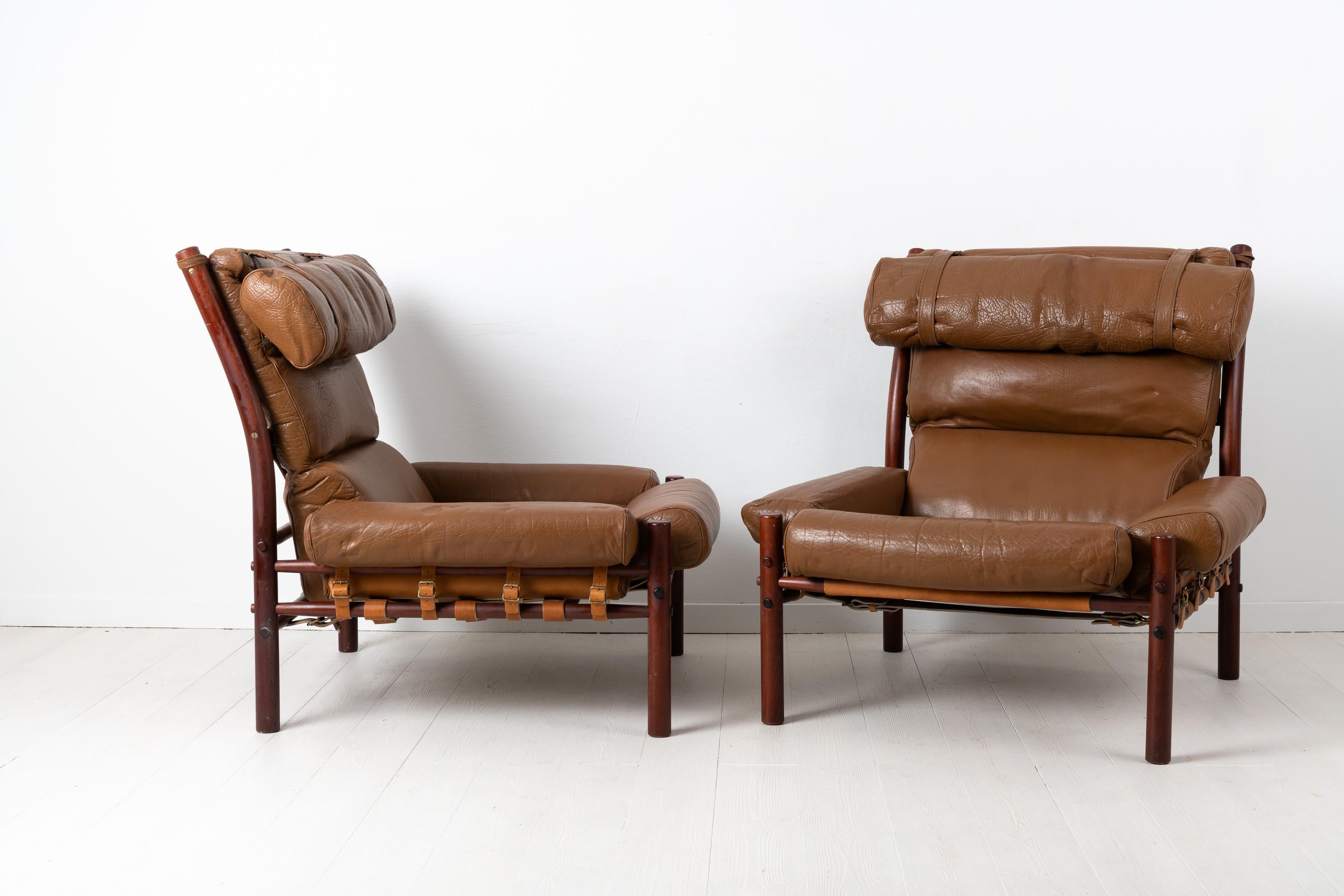 Swedish Pair of Inca Armchairs by Arne Norell