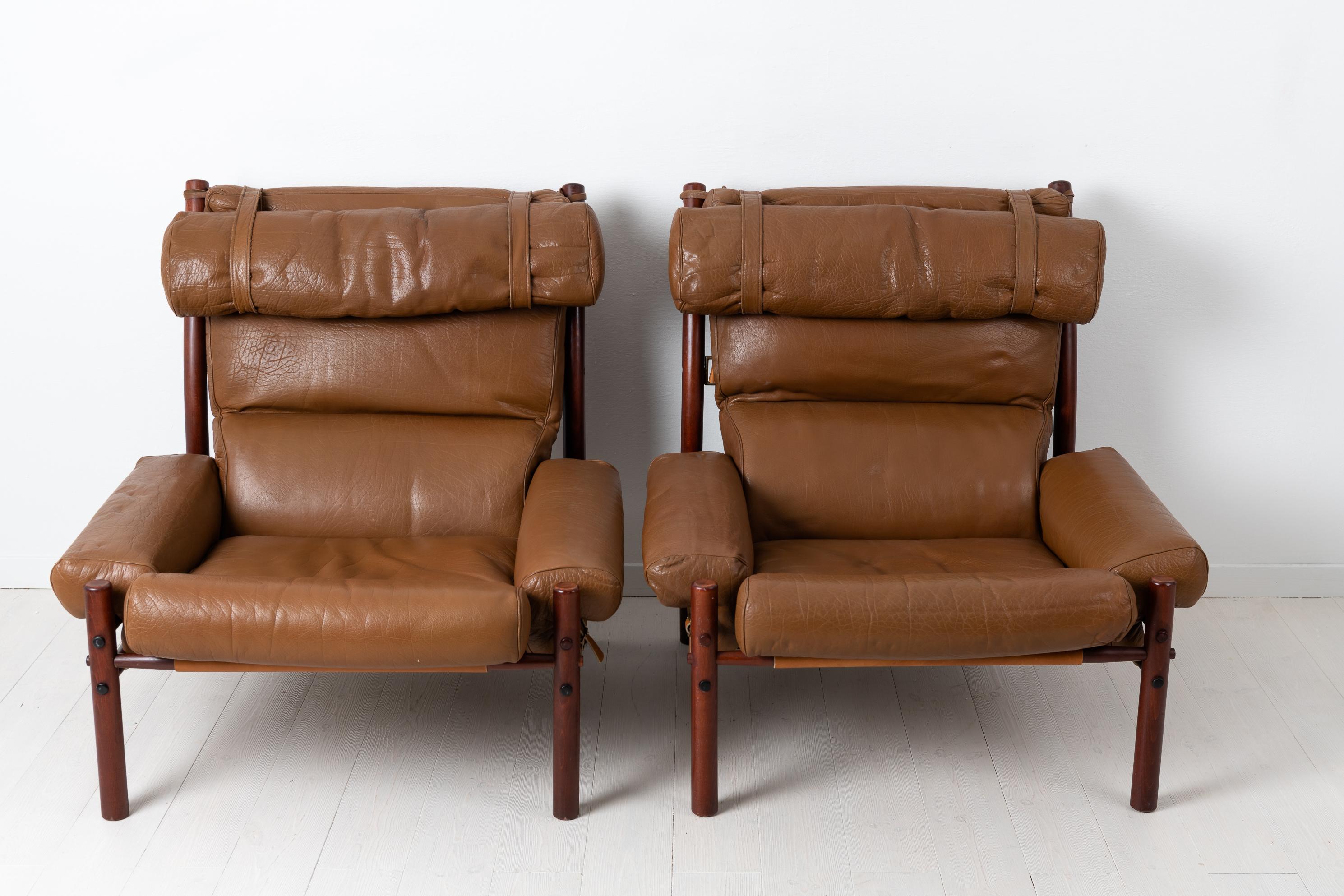 Leather Pair of Inca Armchairs by Arne Norell