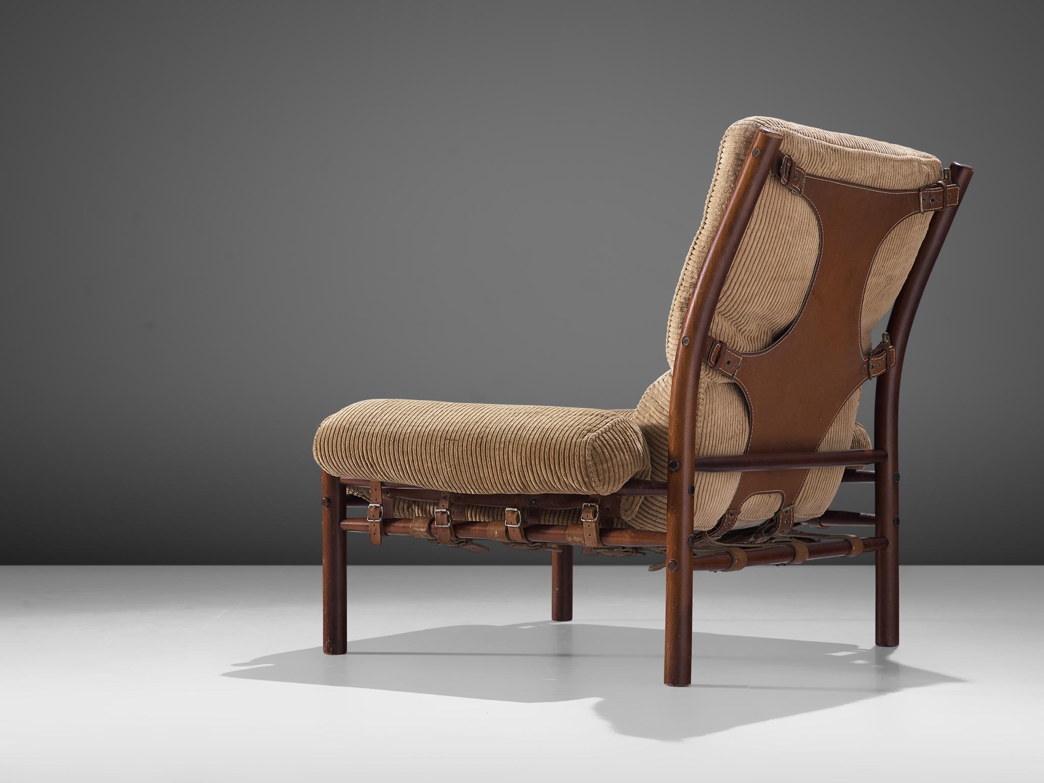 Pair of 'Inca' Lounge Chairs with Ottoman in Corduroy by Arne Norell 1