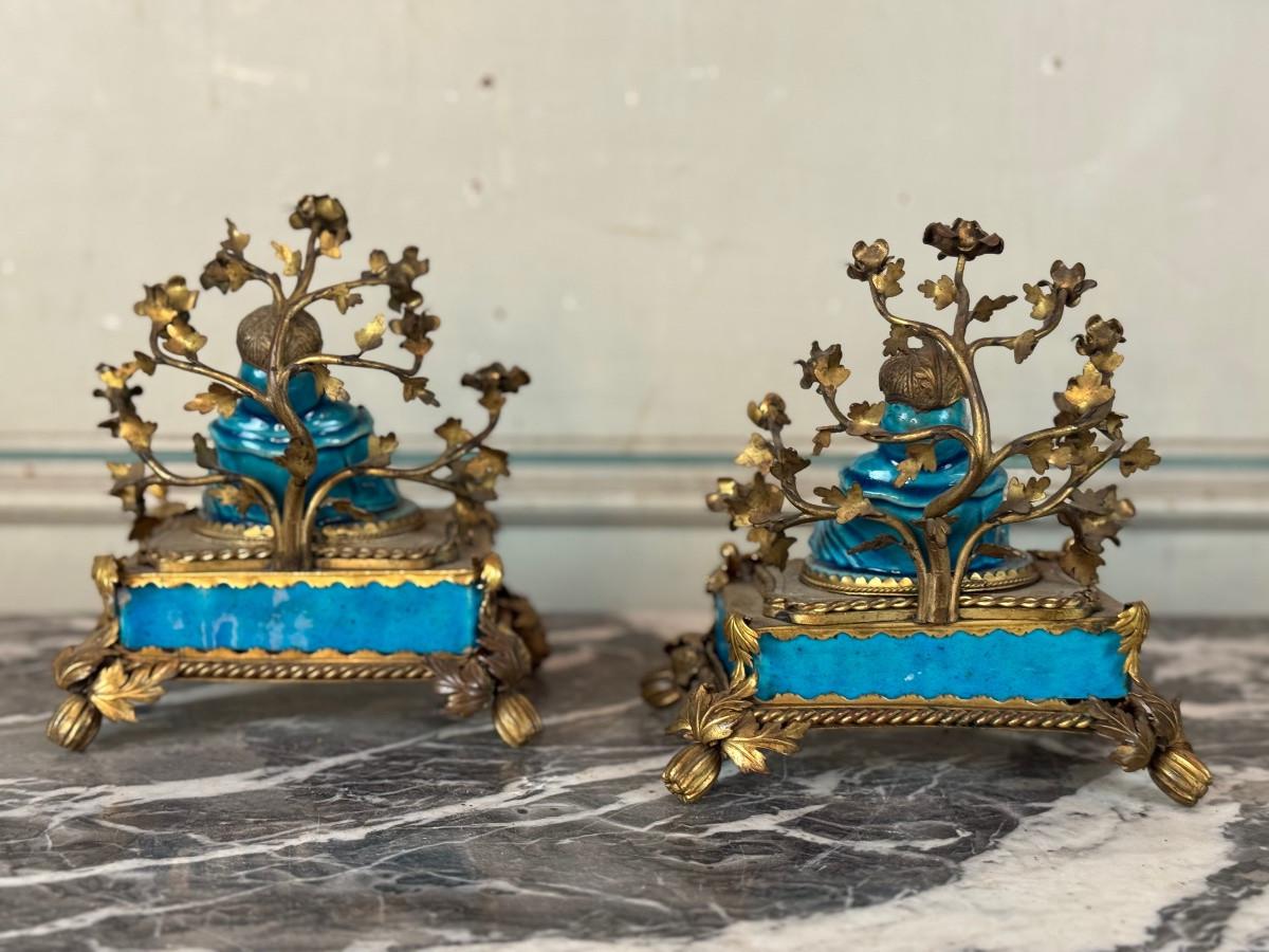 Paire de porte-baguettes d'encens, Pussah, porcelaine chinoise turquoise de Jingdezh en vente 3