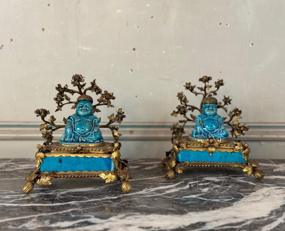 Paire de porte-baguettes d'encens, Pussah, porcelaine chinoise turquoise de Jingdezh en vente 5