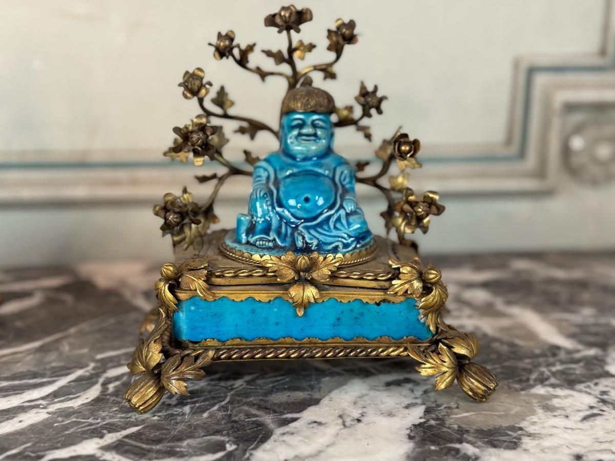 Paire de porte-baguettes d'encens, Pussah, porcelaine chinoise turquoise de Jingdezh Excellent état - En vente à Honnelles, WHT