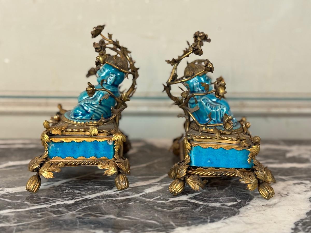 Paire de porte-baguettes d'encens, Pussah, porcelaine chinoise turquoise de Jingdezh en vente 2