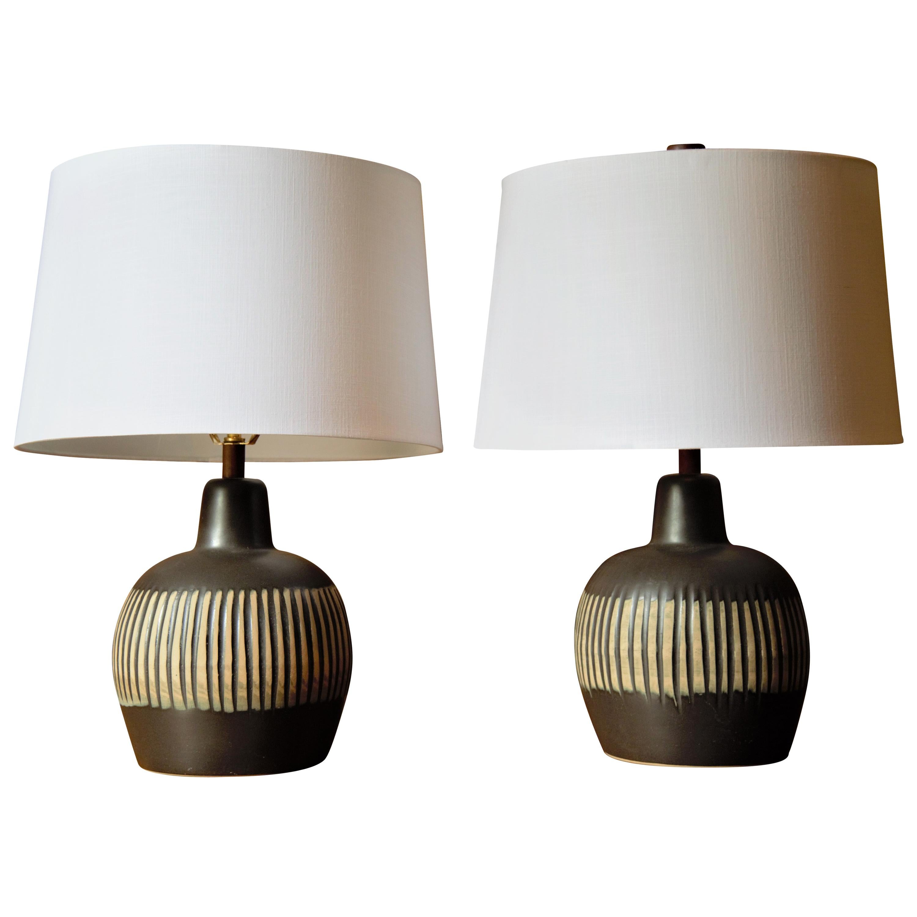 Pair of Incised Ceramic Lamps Designed by Jane Gordon and Martz