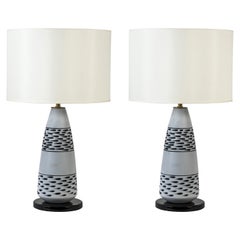 Pair of Incised Murano Glass Lamps