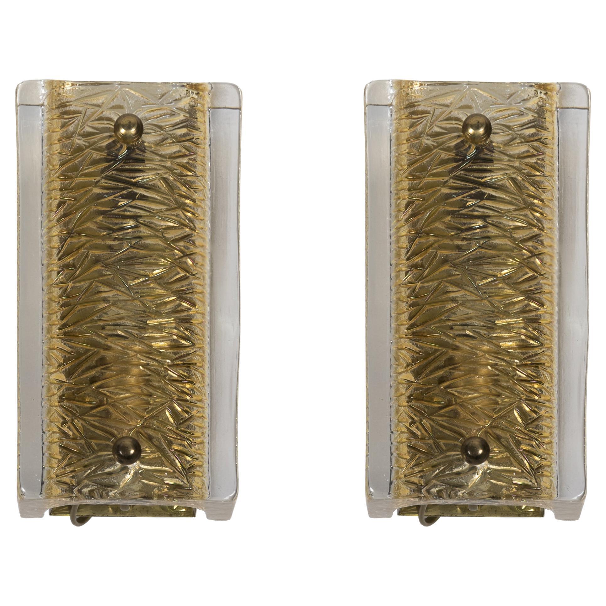 Pair of Incised Murano Glass Sconces For Sale